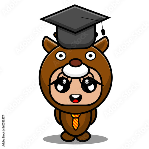 cartoon vector illustration of cute deer animal mascot costume character wearing teacher's graduation hat