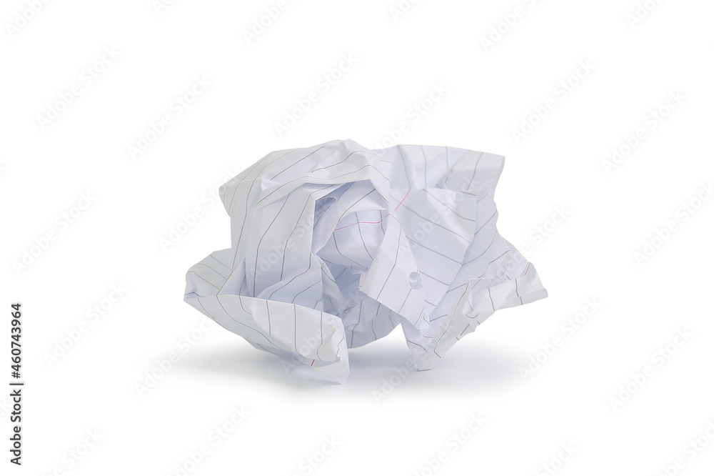 White lines crumpled paper isolated on white background. Image with Clipping path