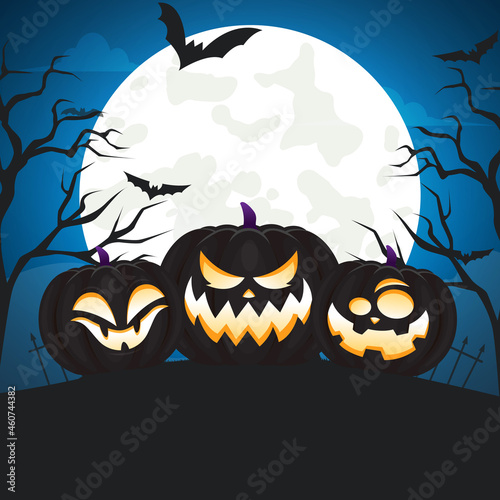 happy halloween with scary pumpkin in night