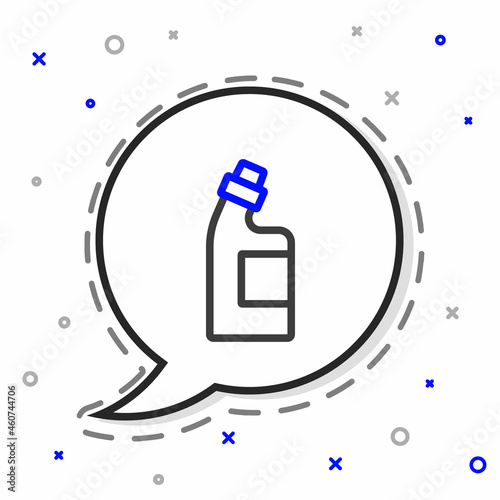 Line Plastic bottle for laundry detergent, bleach, dishwashing liquid or another cleaning agent icon isolated on white background. Colorful outline concept. Vector