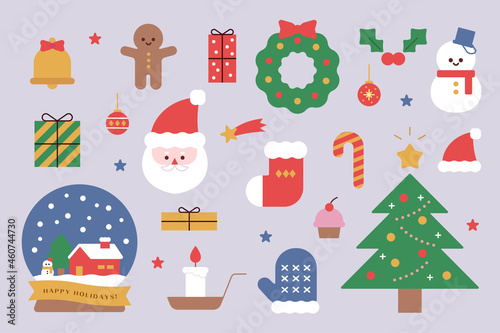 シンプルポップなクリスマスアイコンのセット