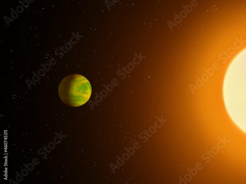 Planet near the star. Exoplanet orbiting the sun.  © Nazarii