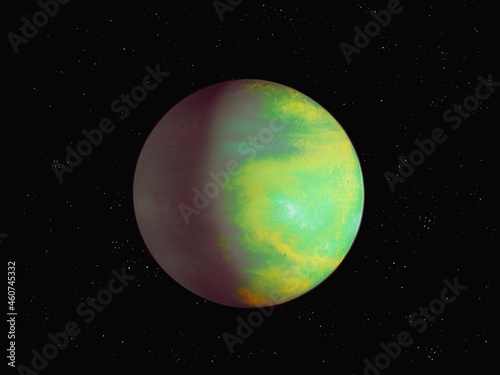 Fototapeta Naklejka Na Ścianę i Meble -  Terrestrial planet in space, super-earth planet, exoplanet from another star system 3d illustration.