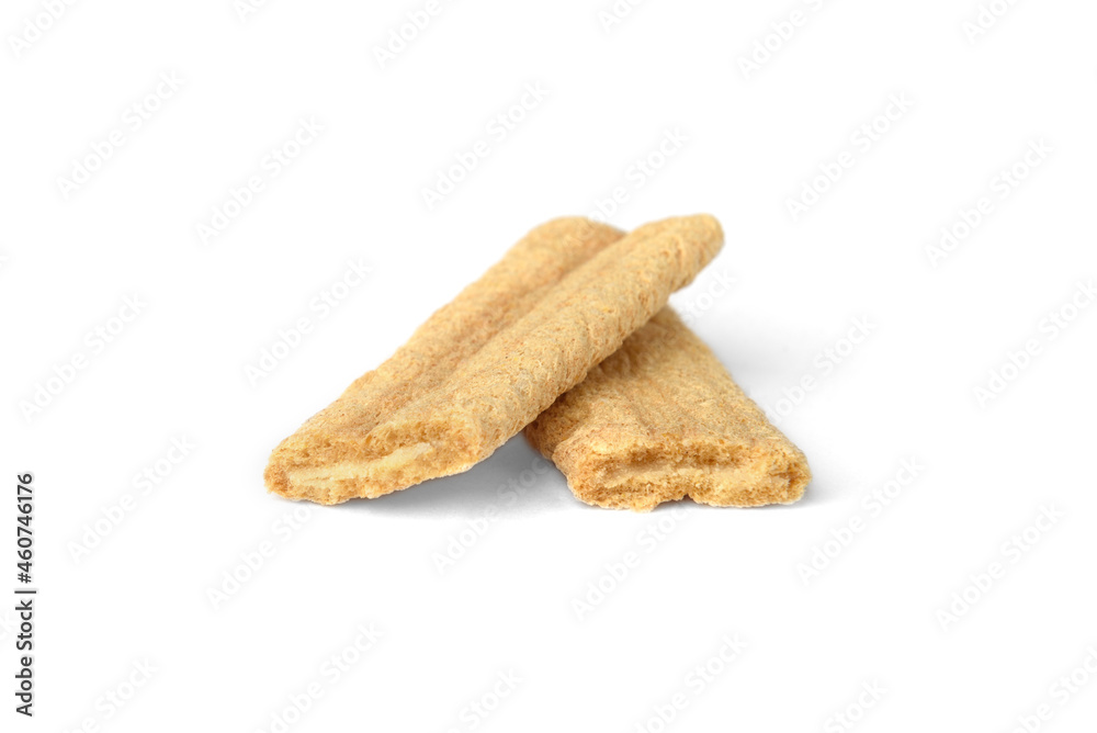 Organic cereal bar with boiled condensed milk filling isolated on white