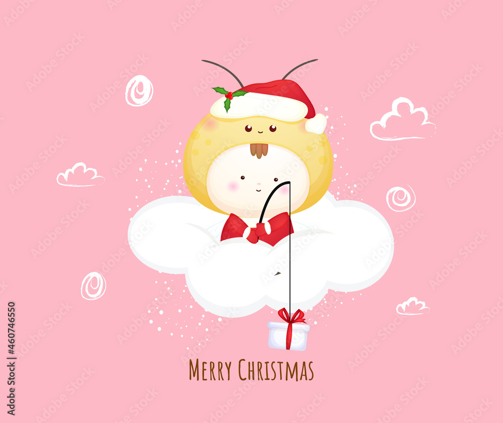 Cute baby santa on the cloud for merry christmas illustration Premium Vector