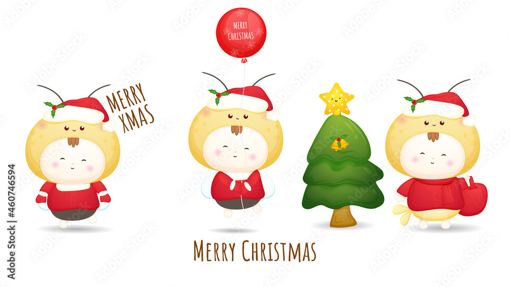 Cute doodle baby santa for merry christmas illustration set Premium Vector