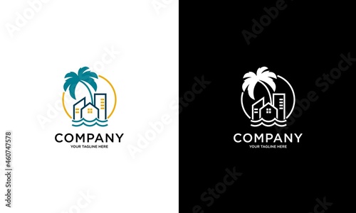 beach resort real estate negative space logo perfect for beach house and hotel logo