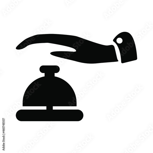 Table bell and hand, black on white background, icon for design, vector illustration