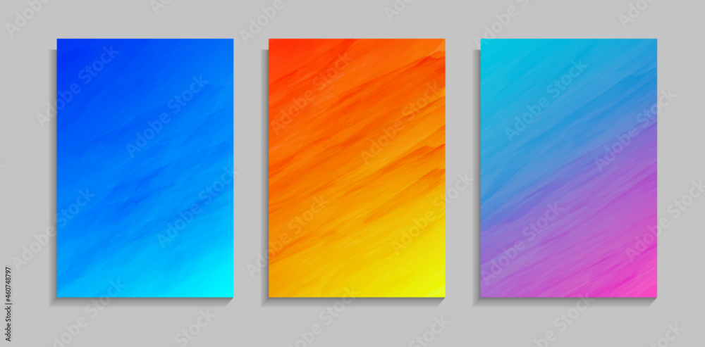 Set Of Colorful Dynamic Bright Gradient Watercolor Paint Texture Cover Template
