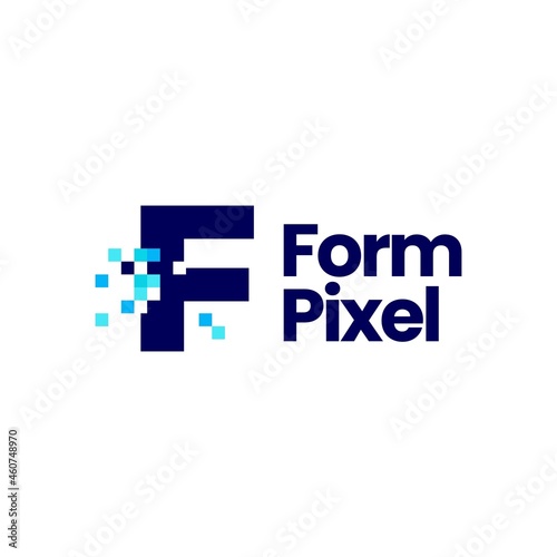 f letter pixel mark digital 8 bit logo vector icon illustration
