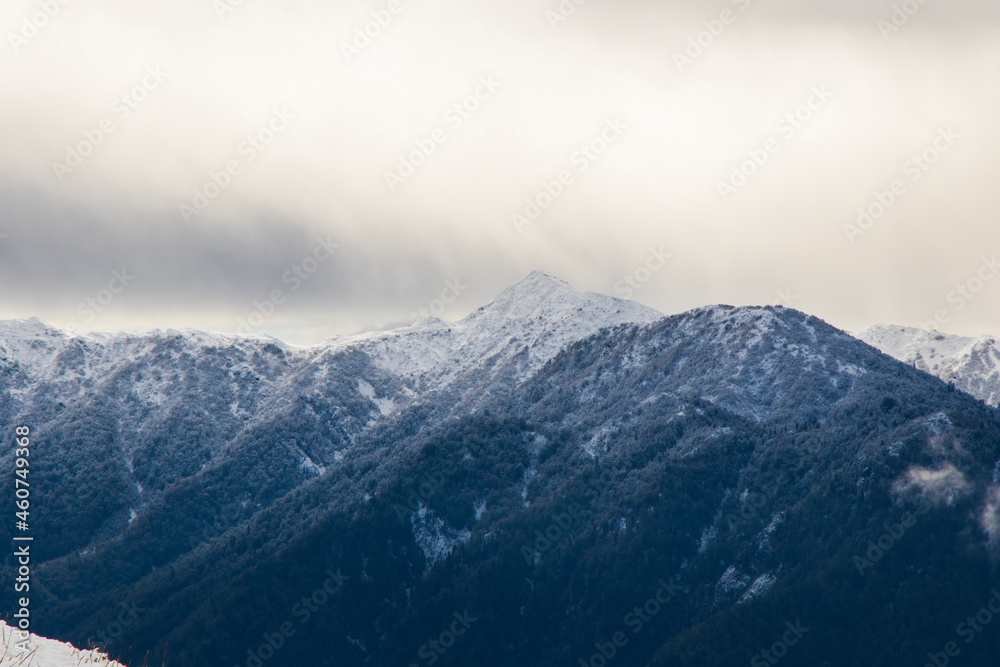 Winters mountain range landscape and view, snow and land Georgia