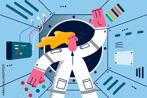 Female working as cosmonaut concept.