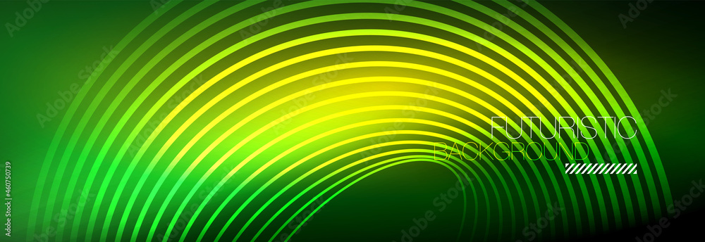 Dark abstract background with glowing neon circles. Trendy layout template for business or technology presentation, internet poster or web brochure cover, wallpaper