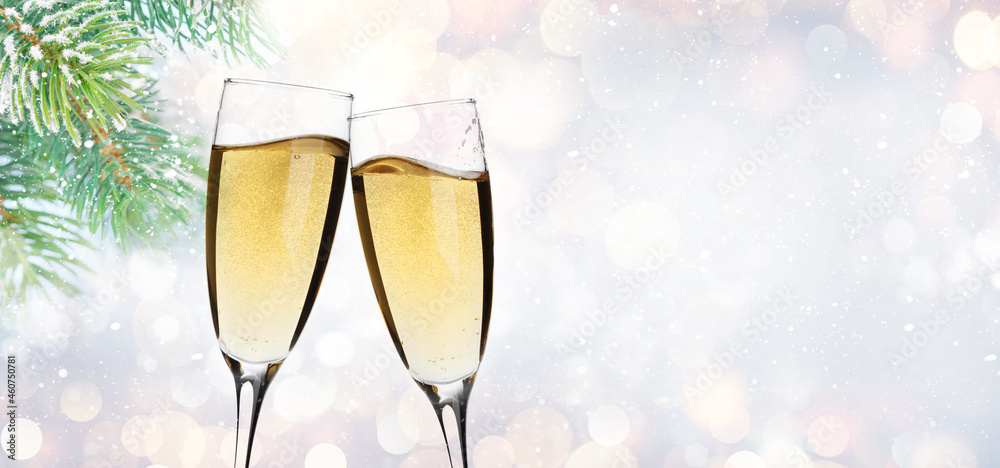 Christmas greeting card with champagne glasses Christmas greeting card with champagne glasses