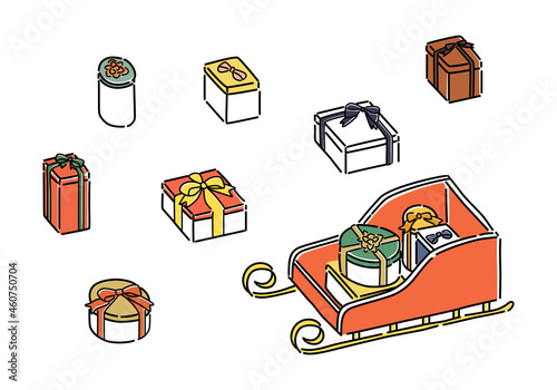 プレゼントとソリのイラストセット