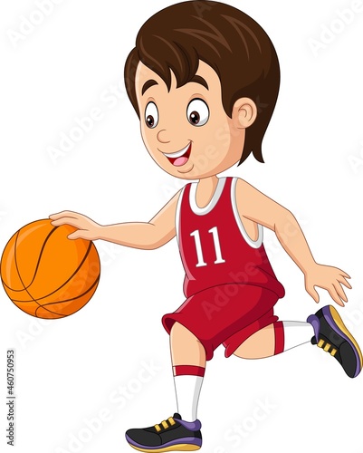 Cartoon little boy playing basketball