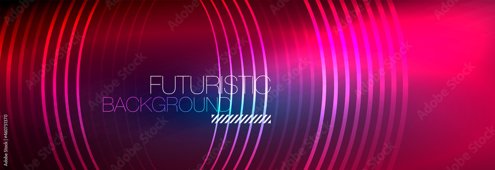 Dark abstract background with glowing neon circles. Trendy layout template for business or technology presentation, internet poster or web brochure cover, wallpaper Dark abstract background with glowing neon circles. Trendy layout template for business or technology presentation, internet poster or web brochure cover, wallpaper