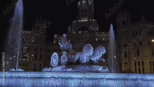 Cibeles Fountain At Night In City Of Madrid, Spain - close up photo
