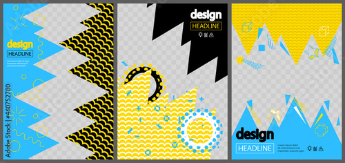 Modern yellow, blue and black design for presentations templates with space for photo background. Annual report, leaflet, book, poster, flyer, brochure, cover design.