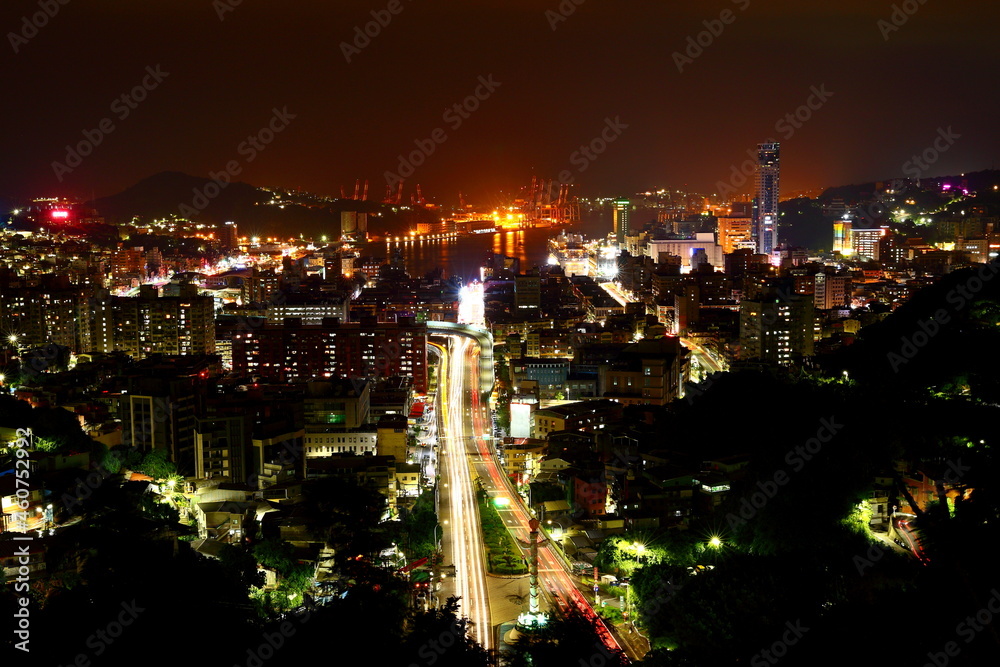 Night Scene of Keelung City in Taiwan from Shiqiuling Observation deck