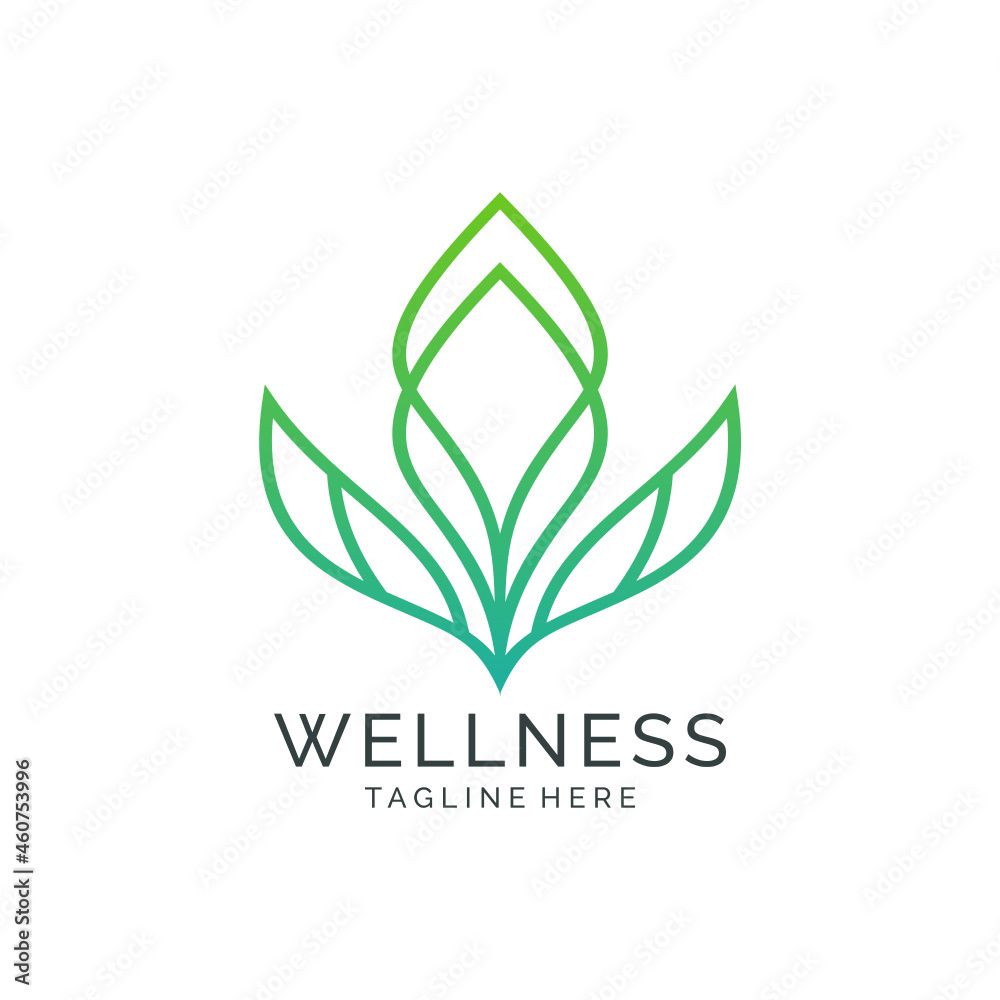 Fototapeta premium Abstract lotus wellness line art logo design