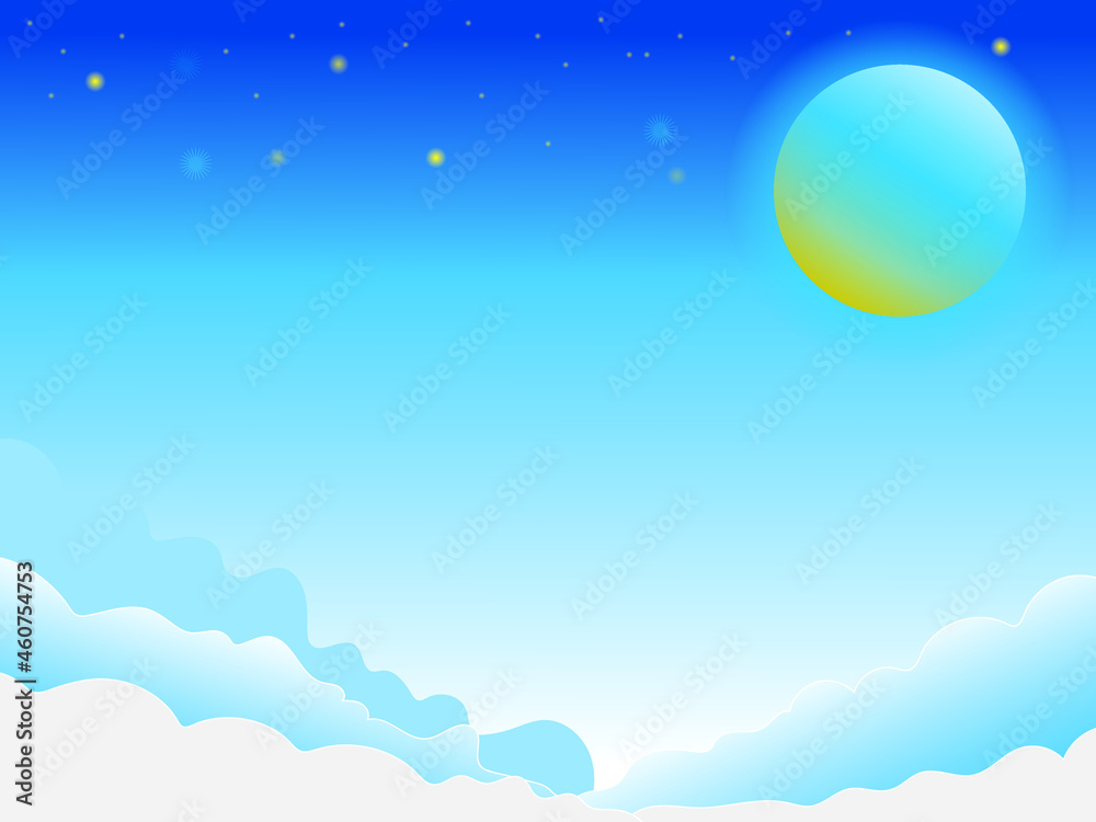 Full moon gradation blue,yellow and clouds,stars in the background illustration Full moon gradation blue,yellow and clouds,stars in the background illustration