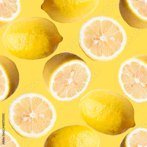 Lemon seamless pattern. Lemon is a citrus fruit  the fruit of the small evergreen Citrus limon tree. 