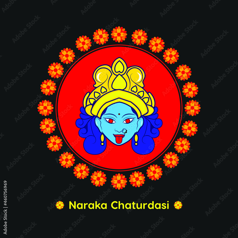 Naraka Chaturdasi. vector illustration of Naraka Chaturdasi. Navratri Festival. kali Mata illustration.