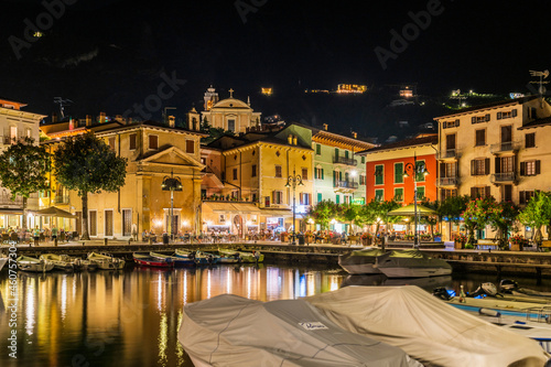 Night in the small port of Malcesine. Magic of Lake Garda.