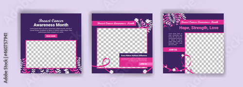 Social media post template for breast cancer awareness. Women's healthcare. Celebrate annual. Medic concept.