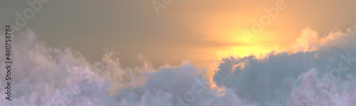 panoramic clouds sundown with sun rays . computer generated nature 3D illustration