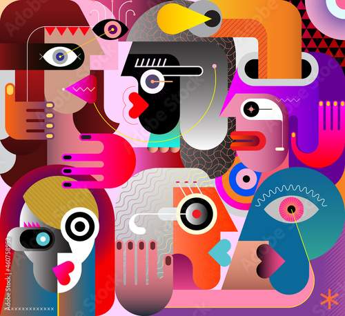Large Group of Diverse PeopleLarge group of various people abstract modern art vector illustration. Portrait of six strange adult persons.