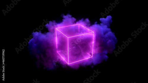 Neon Cube in Cloud Geometric Graphic Design Element