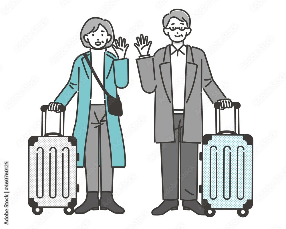 秋冬にお出かけするシニア夫婦とアイコンのベクターイラスト素材 仲良し 親子 旅行 Stock Vector Adobe Stock