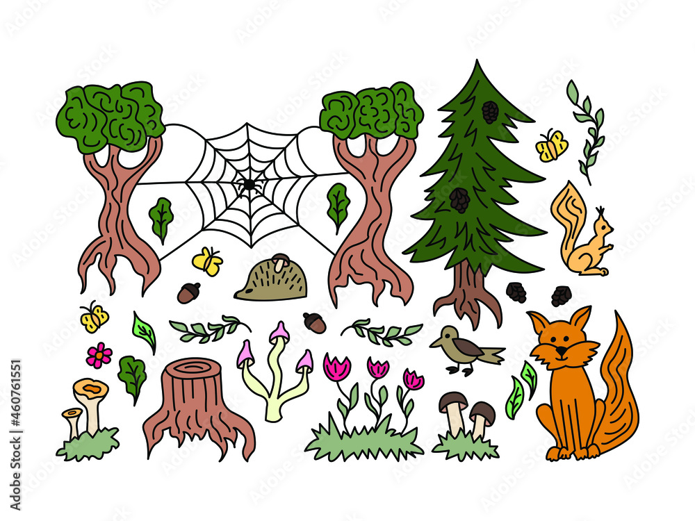 Obraz premium Hand drawn forest. Illustration for card, banner, poster etc