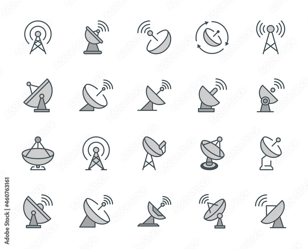 Antenna icon set. Collection of high quality outline web pictograms in modern flat style. Color electronics symbol for web design and mobile app on white background. Line logo EPS10
