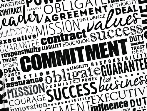 Commitment word cloud collage, business concept background