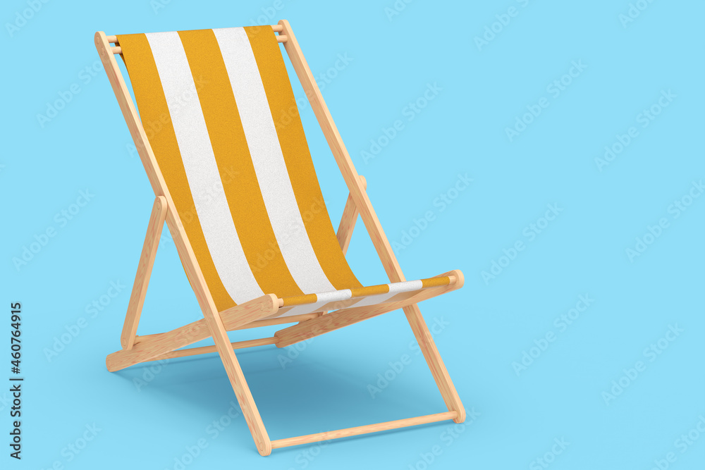 Orange striped beach chair for summer getaways isolated on blue background. Orange striped beach chair for summer getaways isolated on blue background.