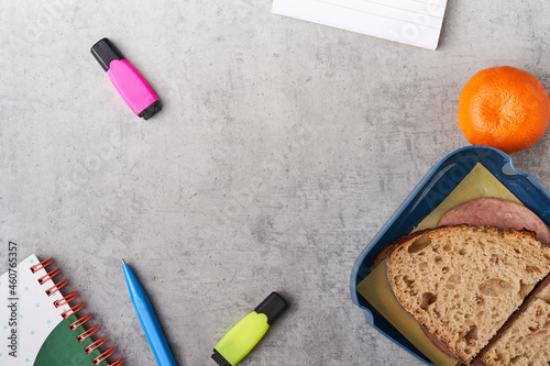 Kids school lunchbox with sandwich composition 