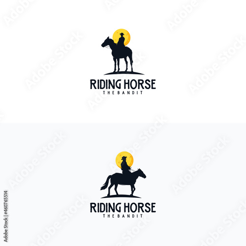 Cowboy horse rider silhouette vintage emblem