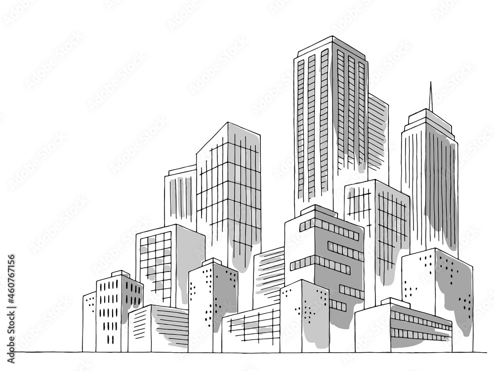 City graphic black white gray cityscape skyline sketch illustration vector 