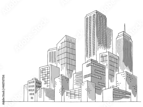City graphic black white gray cityscape skyline sketch illustration vector 