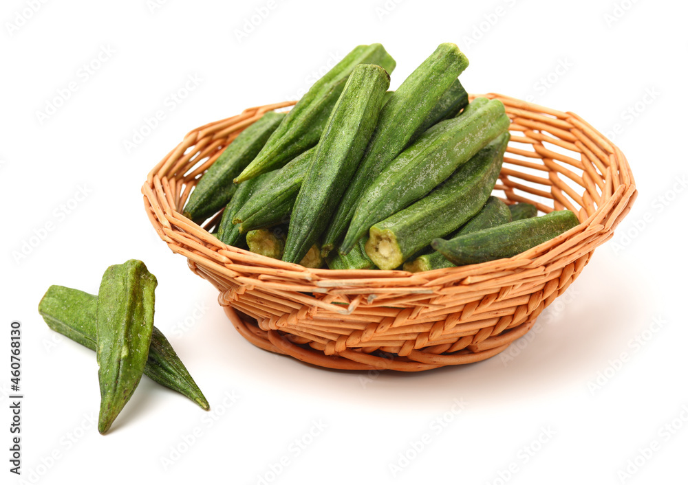 Healthy okra chips isolated on white background Healthy okra chips isolated on white background