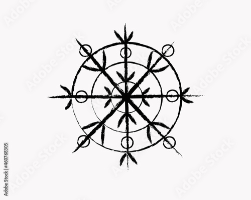 Curly, textured snowflake for Christmas and New Year's design, isolated on a white background.