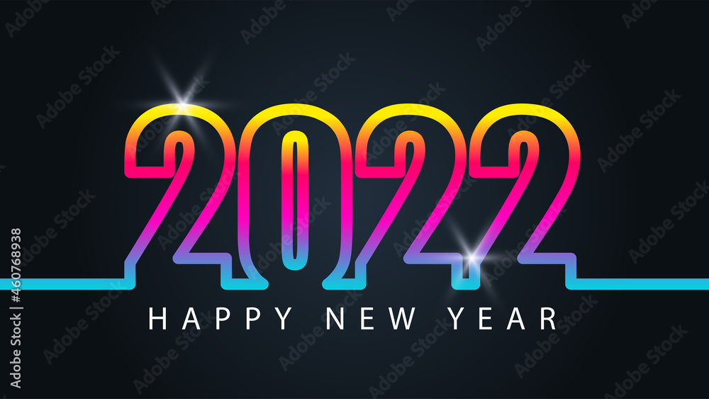 Happy new year 2022 colorful text. 2022 number vector suitable design illustration for greetings, invitations, banner or background.