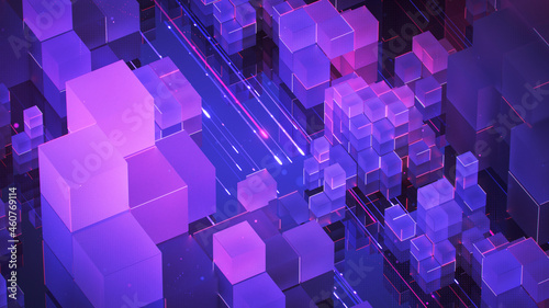 Abstract composition of purple cubes 3D render photo