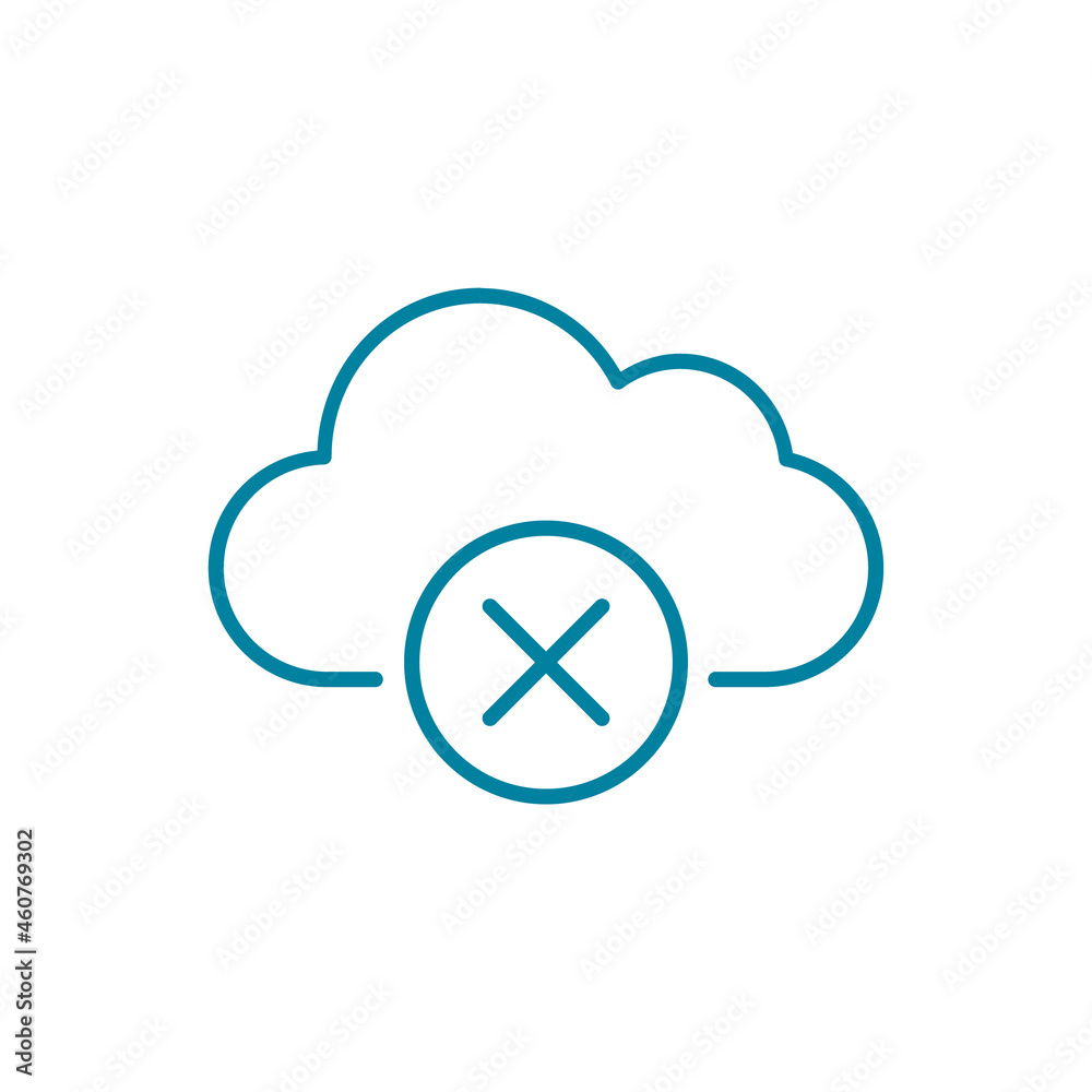 Cloud error line icon. Cloud computing access denied sign. Server not found symbol. Delete or remove online file. Cancel or disconnect connection. Not available content. Vector illustration, clip art Cloud error line icon. Cloud computing access denied sign. Server not found symbol. Delete or remove online file. Cancel or disconnect connection. Not available content. Vector illustration, clip art