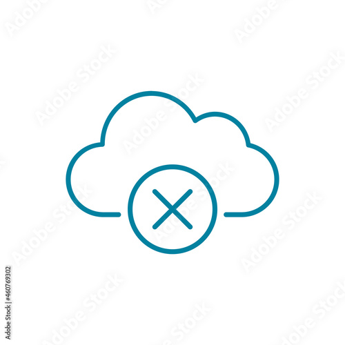 Cloud error line icon. Cloud computing access denied sign. Server not found symbol. Delete or remove online file. Cancel or disconnect connection. Not available content. Vector illustration, clip art