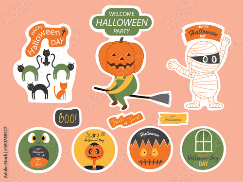 Holiday sticker sheet  Cute halloween collections Vector illustration.