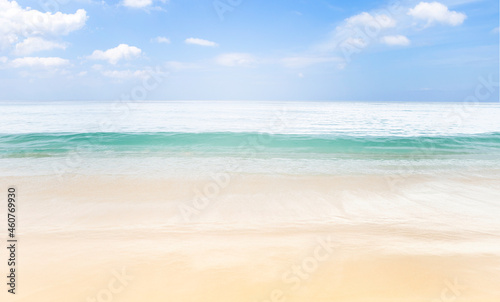 Beach background, nature concept, summer outdoor day light, clean beach and blue sky, tropical island